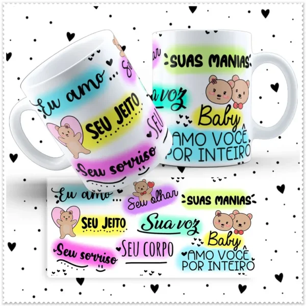 Estampas de Ursinhos Sublimação Canecas - Dia dos Namorados