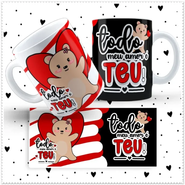 Estampas de Ursinhos Sublimação Canecas - Dia dos Namorados