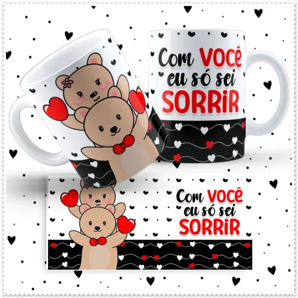 Estampas de Ursinhos Sublimação Canecas - Dia dos Namorados