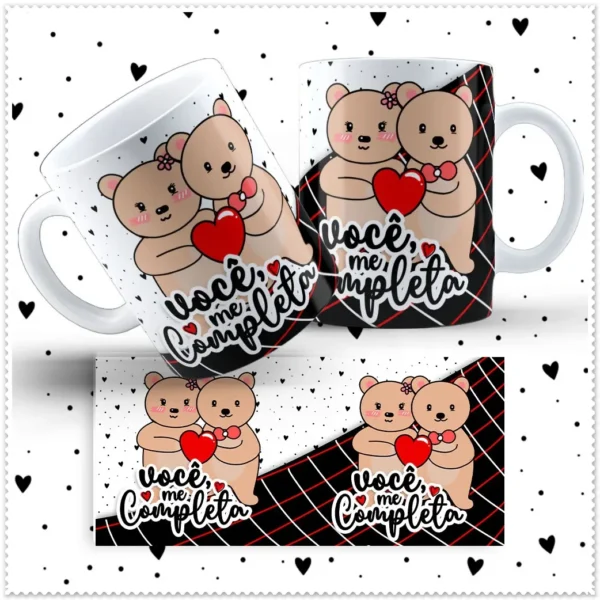Estampas de Ursinhos Sublimação Canecas - Dia dos Namorados