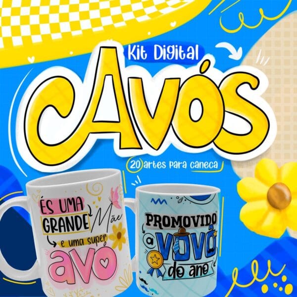 Estampas Dia dos Avós Sublimação Caneca + Ilustrações