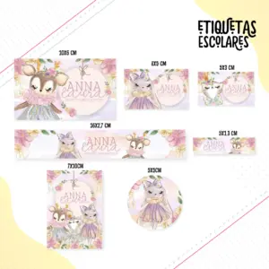 Etiqueta Escolar Animais Cute Menina - Arquivo Digital