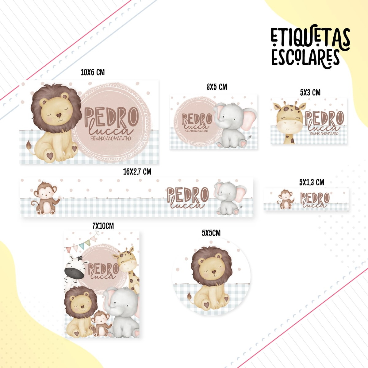 Etiqueta Escolar Animais Cute Menino - Arquivo Digital 1 Etiqueta Escolar Animais Cute Menino - Arquivo Digital