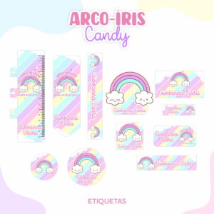 Etiqueta Escolar Arco Íris Candy- Arquivo Digital