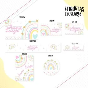Etiqueta Escolar Arco Iris Clarinho- Arquivo Digital 10 Etiqueta Escolar Arco Iris Clarinho- Arquivo Digital
