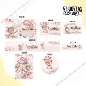 Etiqueta Escolar Ballet Animais - Arquivo Digital 3 Etiqueta Escolar Ballet Animais - Arquivo Digital