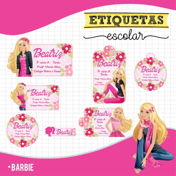 Etiqueta Escolar Barbie - Arquivo Digital