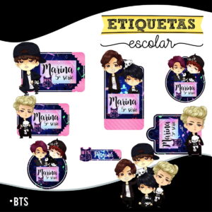 etiqueta escolar bts chibi para cadernos e sublimacao