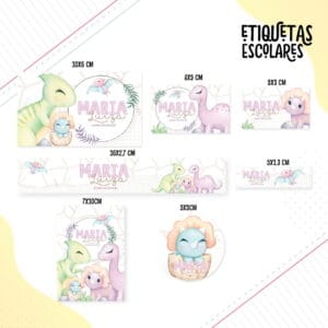 Etiqueta Escolar Dino Menina - Arquivo Digital