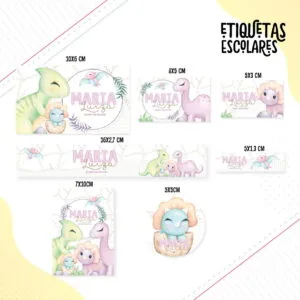 Etiqueta Escolar Dino Menina - Arquivo Digital