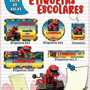 Etiqueta Escolar Dinotrux - Arquivo Digital
