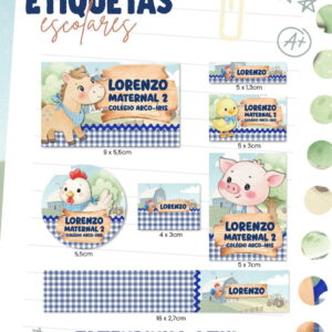 etiqueta escolar fazendinha azul para imprimir e cortar
