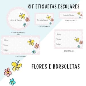 Etiqueta Escolar Floral e Borboletas - Arquivo Digital