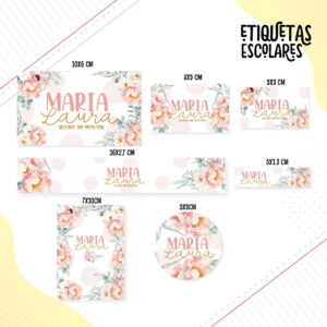 etiqueta escolar floral kids arquivo digital editavel