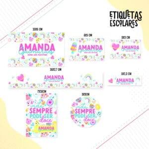 Etiqueta Escolar Floral Rosinha - Arquivo Digital