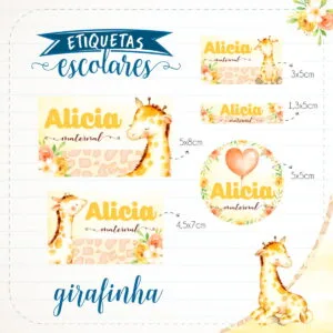 Etiqueta Escolar Girafinha - Arquivo Digital