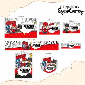 Etiqueta Escolar Heróis Cute - Arquivo Digital