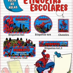Etiqueta Escolar Homem Aranha - Arquivo Digital 32 Etiqueta Escolar Homem Aranha - Arquivo Digital