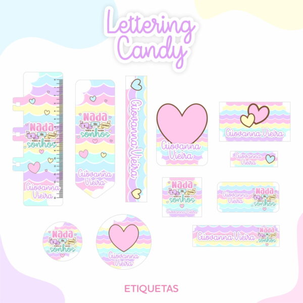 Etiqueta Escolar Lettering Candy- Arquivo Digital