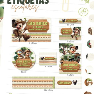 etiqueta escolar mickey safari em png e pdf para imprimir