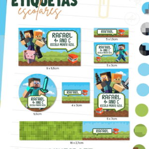 etiqueta escolar minecraft arquivo digital 2