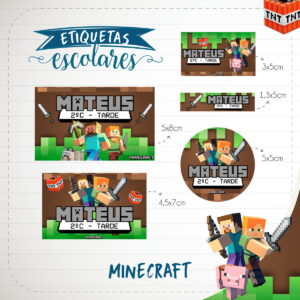 etiqueta escolar minecraft arquivo digital pdf e studio