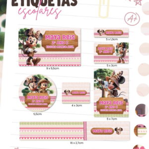 etiqueta escolar minnie safari para imprimir e cortar