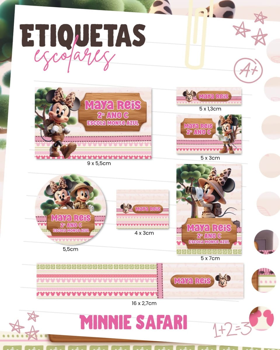 Etiqueta Escolar Minnie Safari para Imprimir e Cortar 1 Etiqueta Escolar Minnie Safari para Imprimir e Cortar