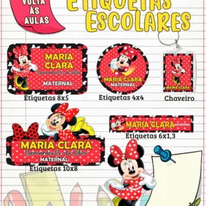 Etiqueta Escolar Minnie Vermelha - Arquivo Digital