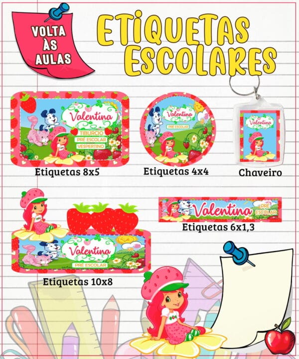 Etiqueta Escolar Moranguinho - Arquivo Digital