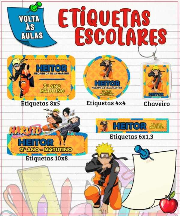 Etiqueta Escolar Naruto Menino - Arquivo Digital