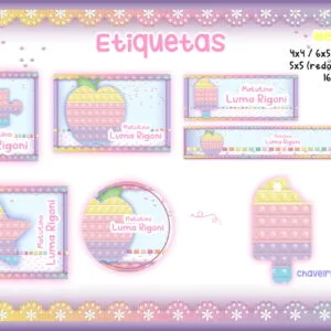 Etiqueta Escolar Pop It Menina - Arquivo Digital