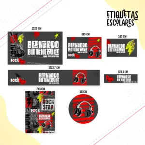 Etiqueta Escolar Rock Menino - Arquivo Digital