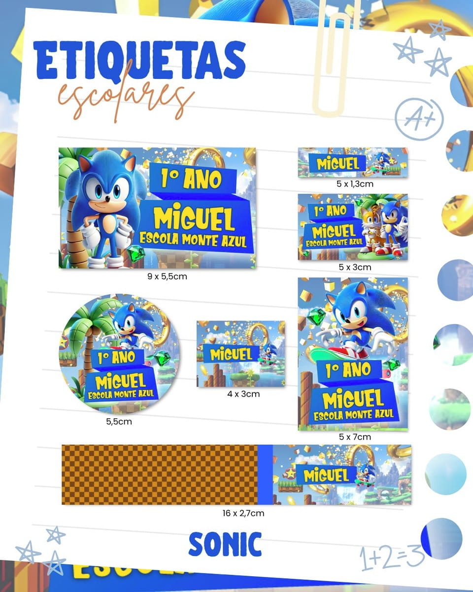 Etiqueta Escolar Sonic para Imprimir em PNG e PDF 1 Etiqueta Escolar Sonic para Imprimir em PNG e PDF