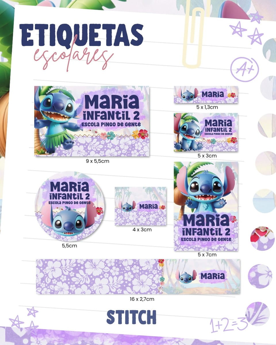 Etiqueta Escolar Stitch Digital PNG e PDF para Baixar 1 Etiqueta Escolar Stitch Digital PNG e PDF para Baixar