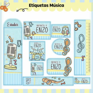etiqueta escolar tema musica para personalizar materiais