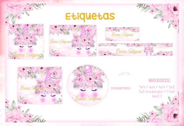 Etiqueta Escolar Unicórnio Floral - Arquivo Digital
