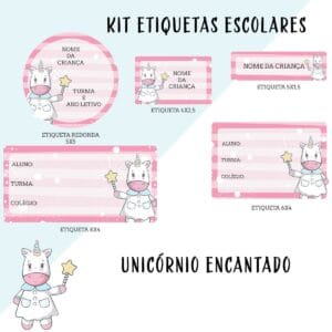Etiqueta Escolar Unicórnio Menina - Arquivo Digital