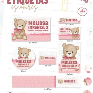 etiqueta escolar ursinha rosa em png e pdf para imprimir