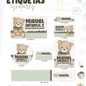 etiqueta escolar ursinho verde em png e pdf para imprimir