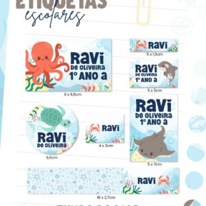 etiquetas escolares fundo do mar em png e pdf para menino