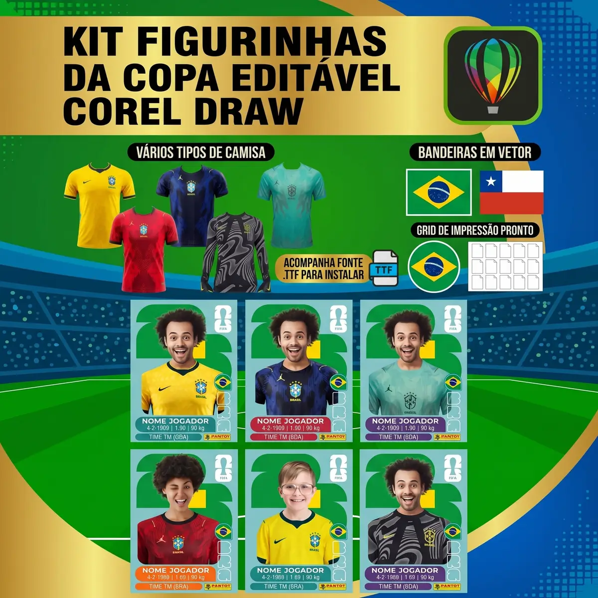 Figurinha Editável Copa 2026 Futebol em Corel Personalizada 1 Figurinha Editável Copa 2026 Futebol em Corel Personalizada