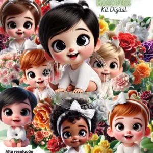 Flores Calandivas com Mascotes - Kit de Imagens PNG