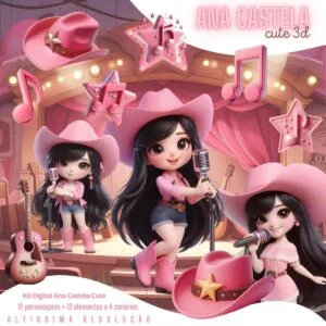 Ilustrações 3D Ana Castela Cute Menina Cantora Sertanejo