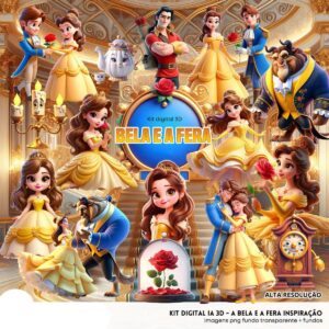 Ilustracoes A Bela E A Fera Png Fofo Kit Digital 3d 3