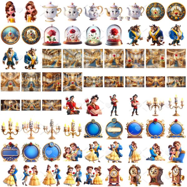 Ilustracoes A Bela E A Fera Png Fofo Kit Digital 3d