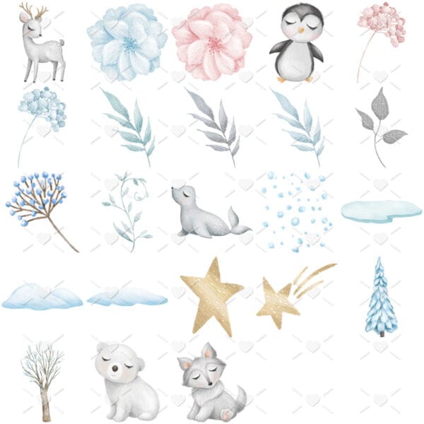 Ilustrações Animais Fofos do Ártico Png Personalizados