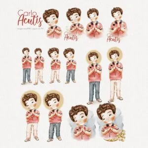 Ilustrações Beato Carlo Acutis: Kit Digital Santinhos Png