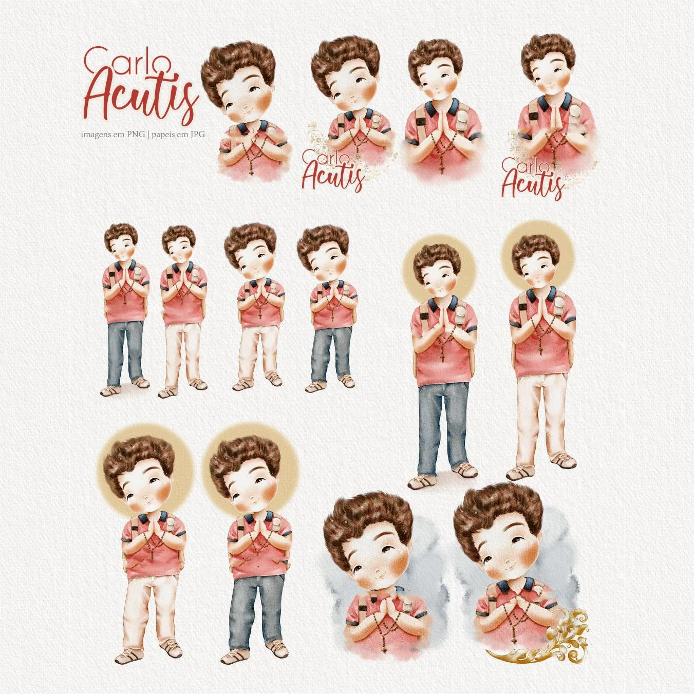 Ilustrações Beato Carlo Acutis: Kit Digital Santinhos Png 1 Ilustrações Beato Carlo Acutis: Kit Digital Santinhos Png