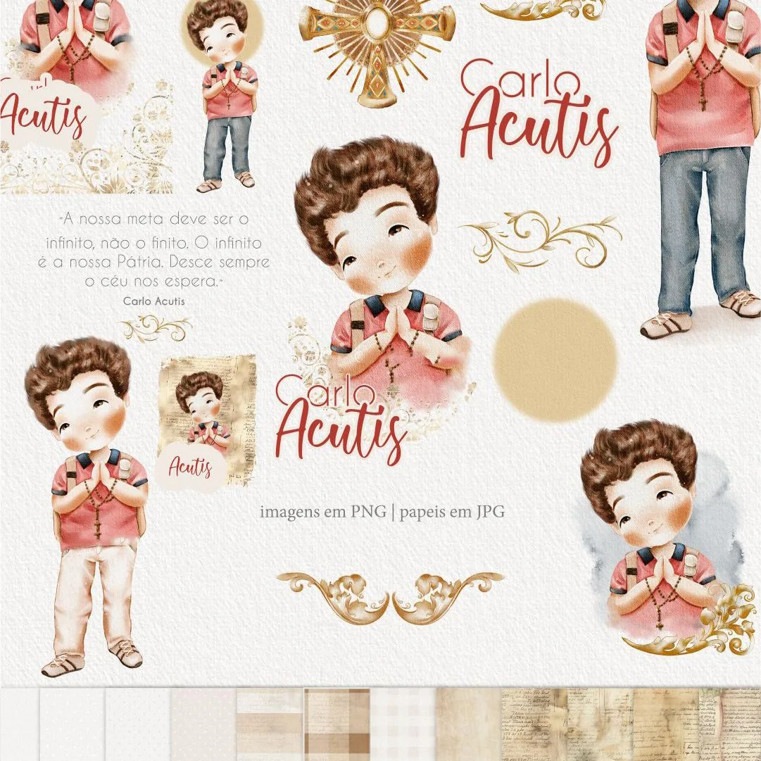 Ilustrações Beato Carlo Acutis: Kit Digital Santinhos Png 7 Ilustrações Beato Carlo Acutis: Kit Digital Santinhos Png